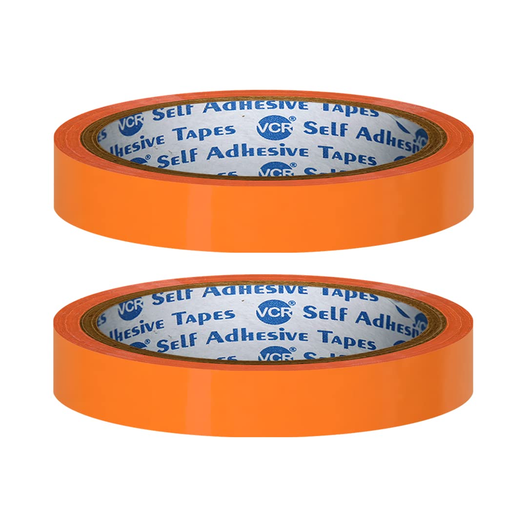 VCR Orange Color Tape - 50 Meters in Length - 12mm / 0.5" Width - 02 Rolls Per Pack - BOPP Self Adhesive Tape for Arts and Craft use, Box Packing, Office and Home use-image-33