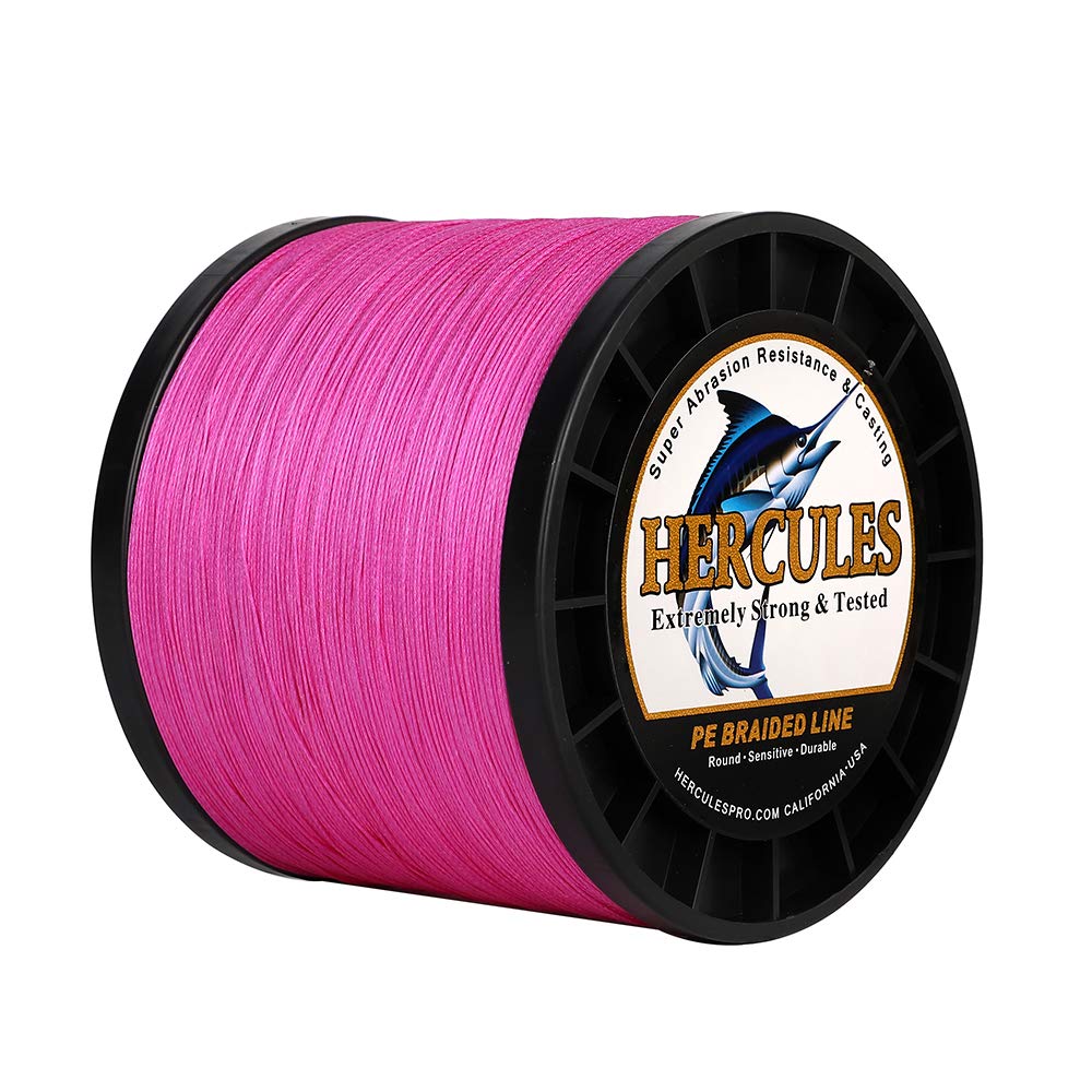 Hercules Braided Fishing Line 2000m 2187yds 6lbs-100lbs Pe Superline 4 Strands (Pink 90lb/40.8kg 0.50mm)