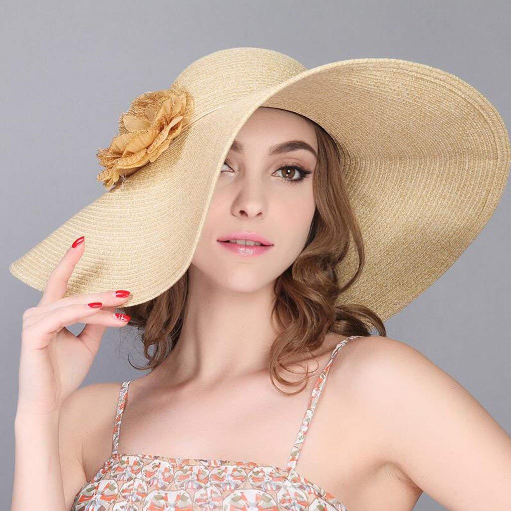MU Viaje al Aire Libre Sombreros para el Sol Sombrero Mujer Verano Plegable Sombrero de Paja Grande Protección Solar Viaje Playa Sombrero Sombrero para el Sol Visera
