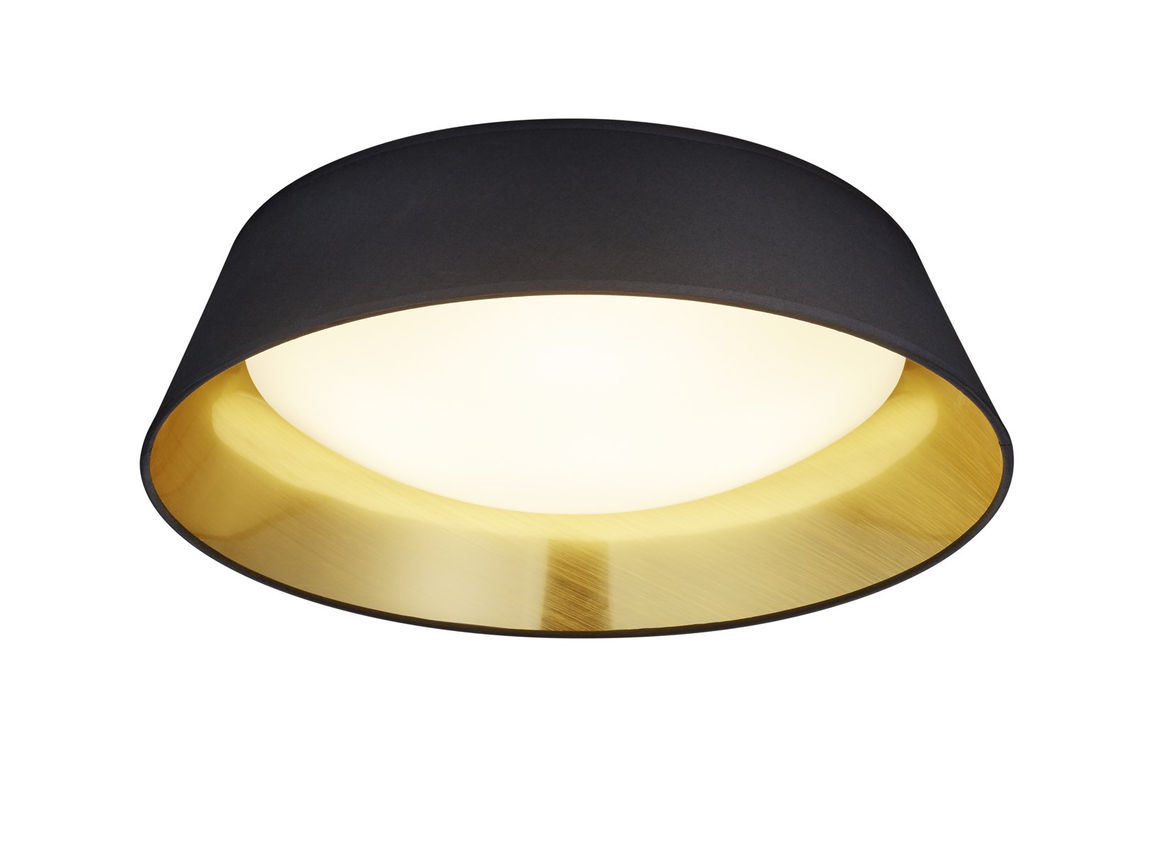 modern Deckenleuchte Micha, Stoffschirm schwarz/Innenseite gold, 14W LED Leuchtmittel inklusive, ø 35.5/45 cm, Höhe 12 cm