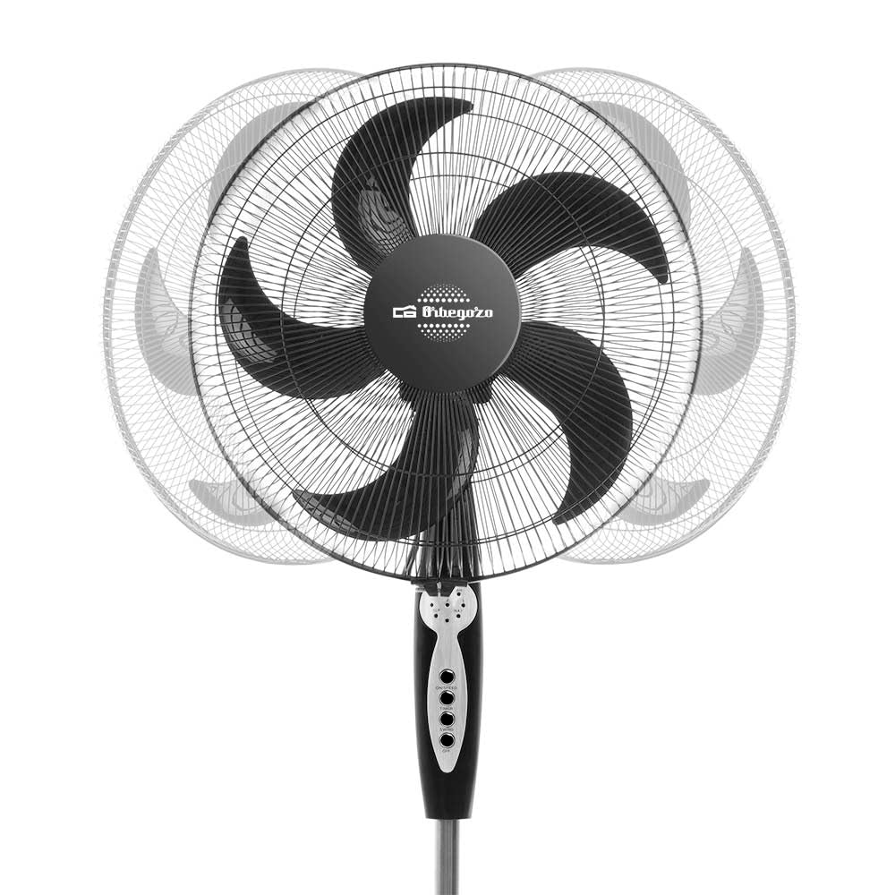 Orbegozo SF 0249 Ventilador de pie, mando a Distancia, temporizador de hasta 6 horas, función oscilante, cabezal inclinable, silencioso, 5 aspas, 60 W, 3 velocidades