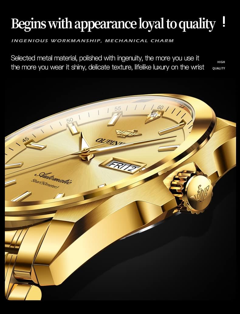 OUPINKE Mens Automatic Watches Gold Diamond Luxury Dress Self Winding Mechanical Sapphire Crystal Luminous Waterproof Mens Wrist Watch - Image 6