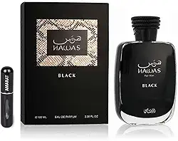 Perfume Hawas For Him Black EDP de 100 ml, perfume árabe para homem de longa duração com atomizador recarregável, fragrância cítrica madeira com notas de abacaxi, patchouli e musgo de carvalho (For