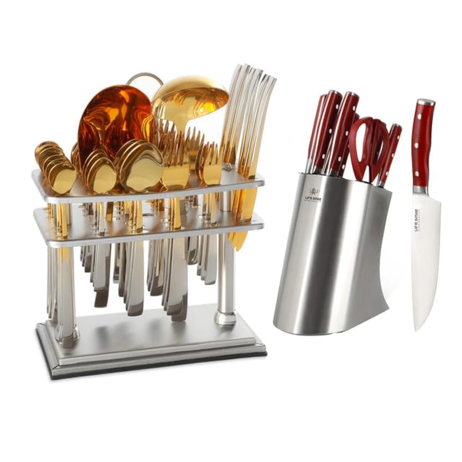 Life Smile Kitchen Set, Include Kitchen Knife Set With Block & 38 Pieces 18/10 Stainless Steel Cutlery Set-Dishwasher Safe-CUT-NSEL-MIX-2-85