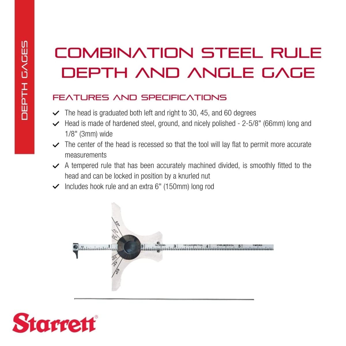 Starrett 236HB - Medidor de profundidad y ángulo