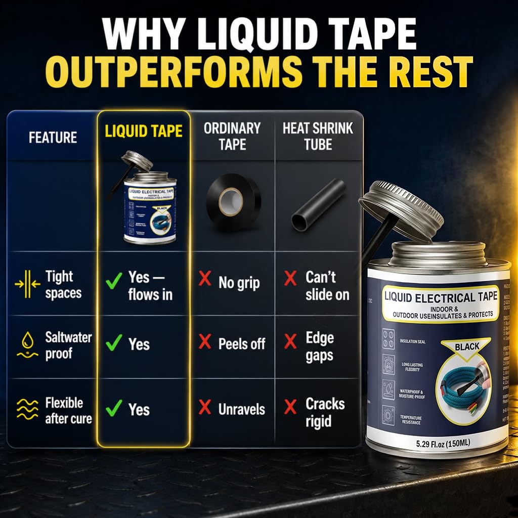 5.29OZ Liquid Electrical Tape, Black Insulating Glue with Brush Cap, Waterproof & Flexible Rubber Coating, Quick-Drying for Wires, Cables, Outdoor Electrical Connectors, Marine, Automotive Use