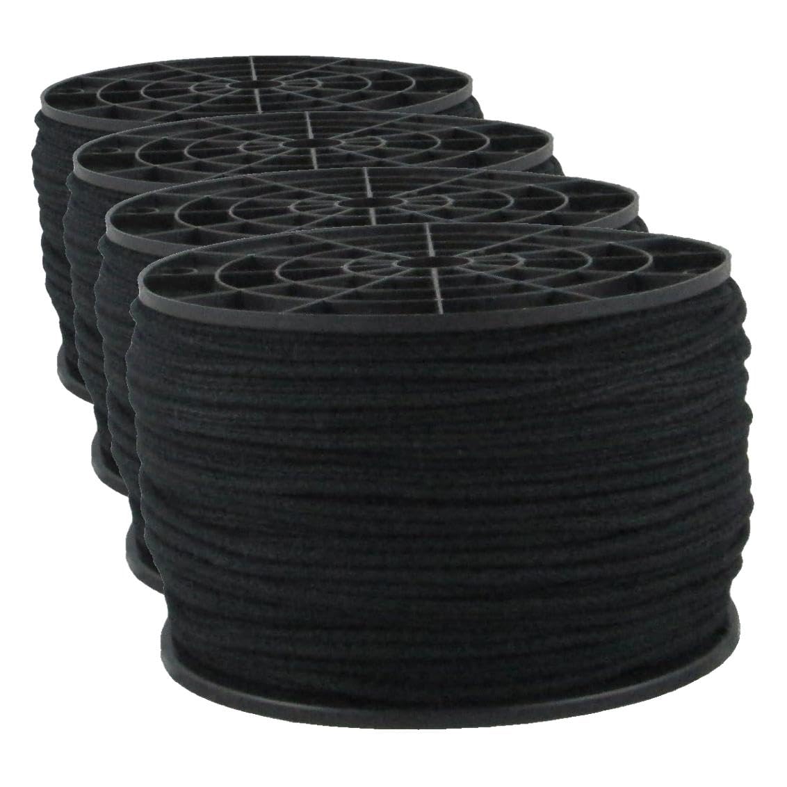 QNR 1/8" Black Cotton Tie Line Rope, Theater Stage Cord, 600 ft Spool, Reinforced Low Stretch Unglazed (Pack of 4)