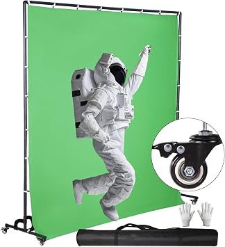 7 * 6.5FT خلفية الشاشة الخضراء مع عجلات ، Chromakey Green Photography Polyester Background Studio Portable Movable Backdrop Stand with Pulley for Streaming، Video Gaming، Zoom Meeting