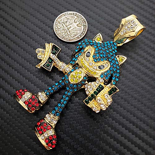 Hip Hop Fashion Lab Diamond Super Sonic Pendant & 18" Full Iced Cuban Choker Necklace4