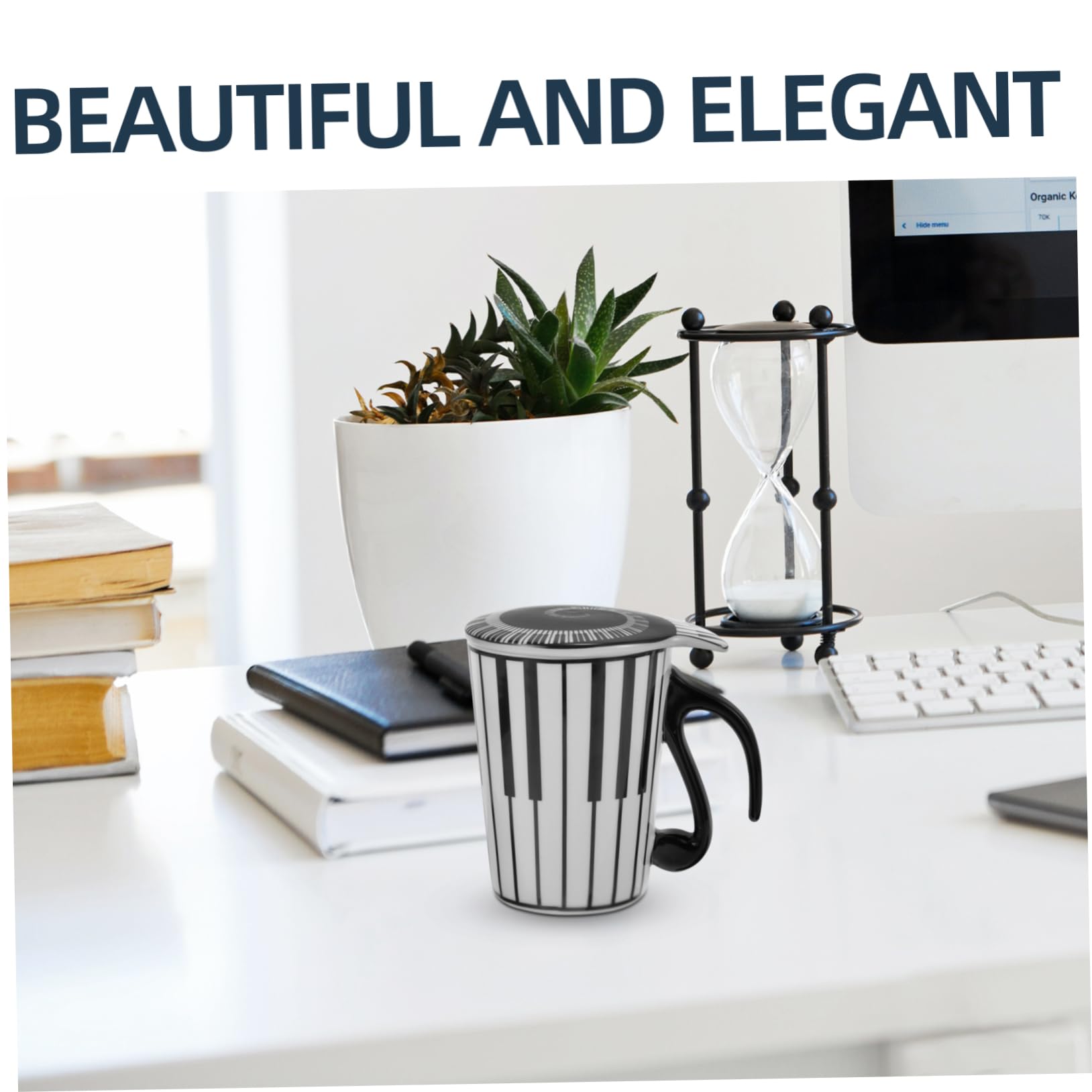 Lurrose 4pezzi Tazza Ceramica Con Design Pianoforte Bicchiere Decorativo Per Caffè e Tè Per Ufficio e Casa Idea Per Amanti Della Musica