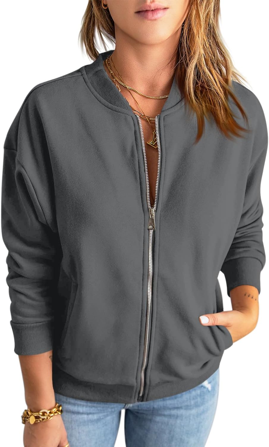 GeGekoko Womens Zip Up Sweatshirts Jackets Long Sleeve Casual Loose Outwear with Pockets