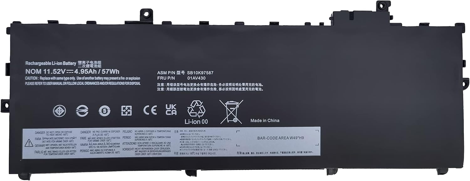 01AV430 SB10K97587 01AV431 Replacement Laptop Battery Compatible with Lenovo ThinkPad X1 Carbon 5th Gen 2017 6th Gen 2018 Series 01AV431 SB10K97588 01AV494 SB10K97586 01AV429 SB10K97586