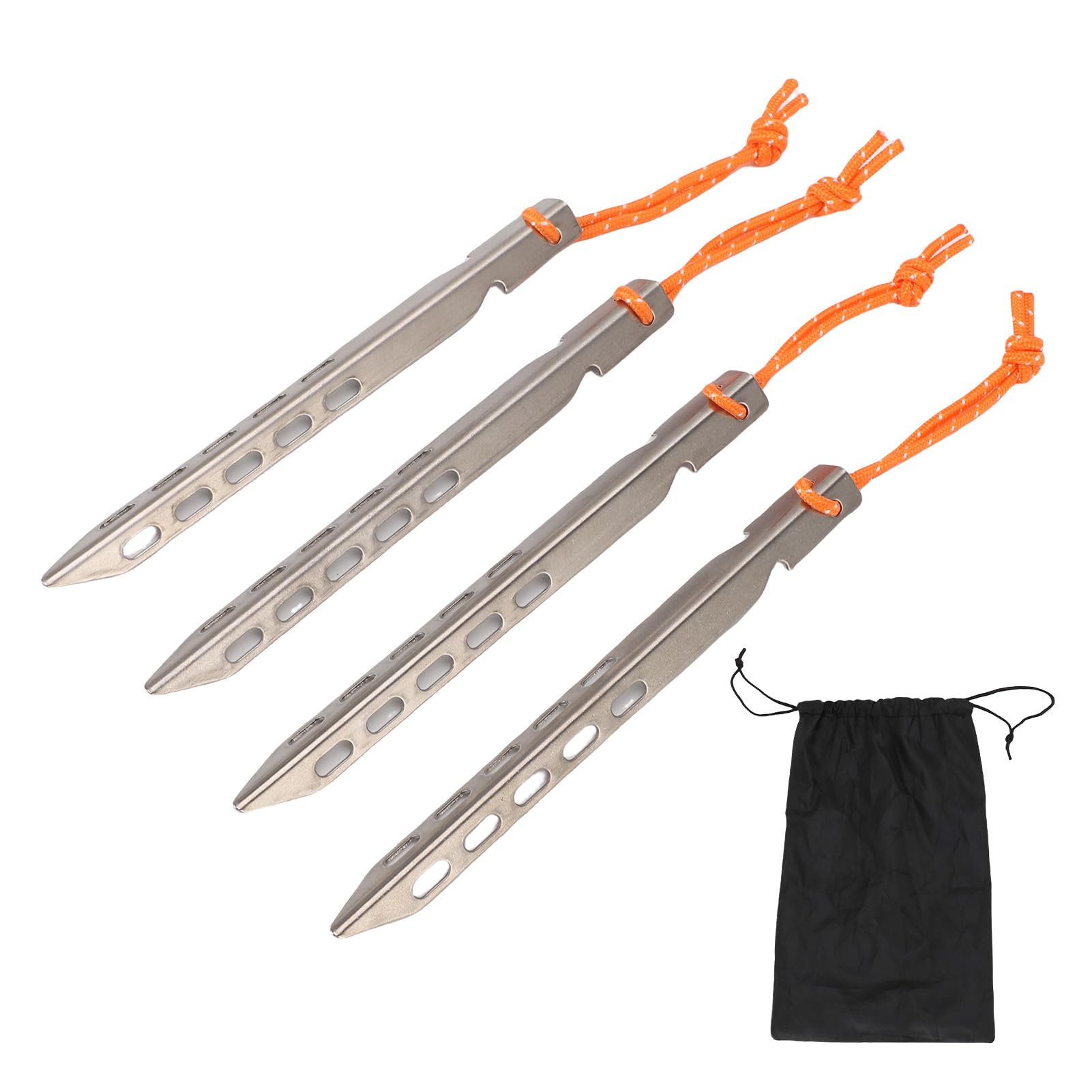 4 estacas para Tienda de campaña con Cuerda de aleación de Ti en Forma de V para Acampar al Aire, Playa, césped, Color Plateado, Ligero, Resistente al óxido, Alta Resistencia a