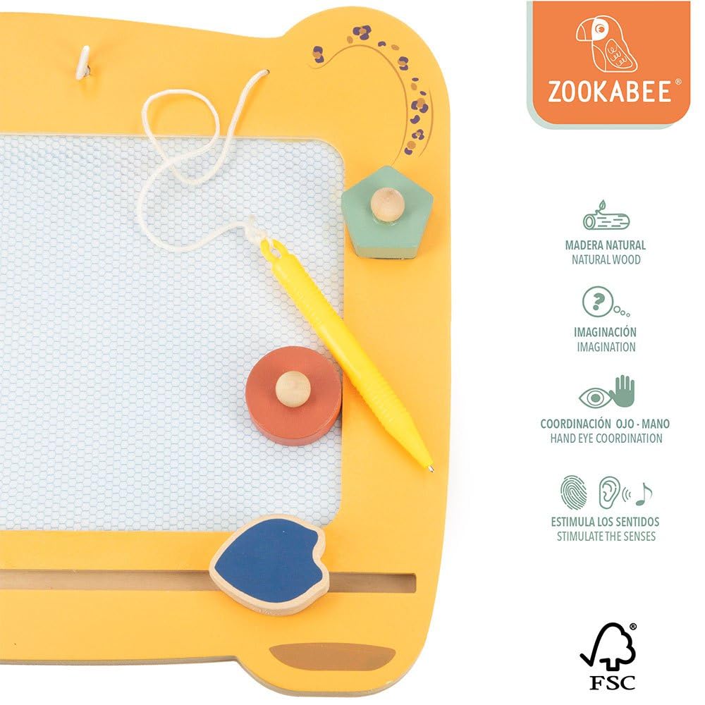 WOOMAX Tableau magnétique en Bois, Peint en 4 Couleurs différentes, avec 2 tampons, Gomme et Stylo, Motif léopard, Jouets pour Enfants de 3 Ans, Jeux éducatifs, Tableaux Noirs pour Enfants, FSC