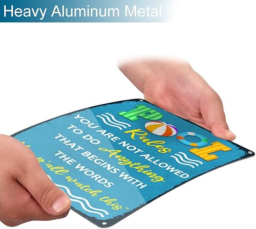 Miniatura 2 de Divertido letrero de reglas de la piscina con aspecto retro, placa de metal de aluminio para piscina, decoración de fiesta, decoración al aire