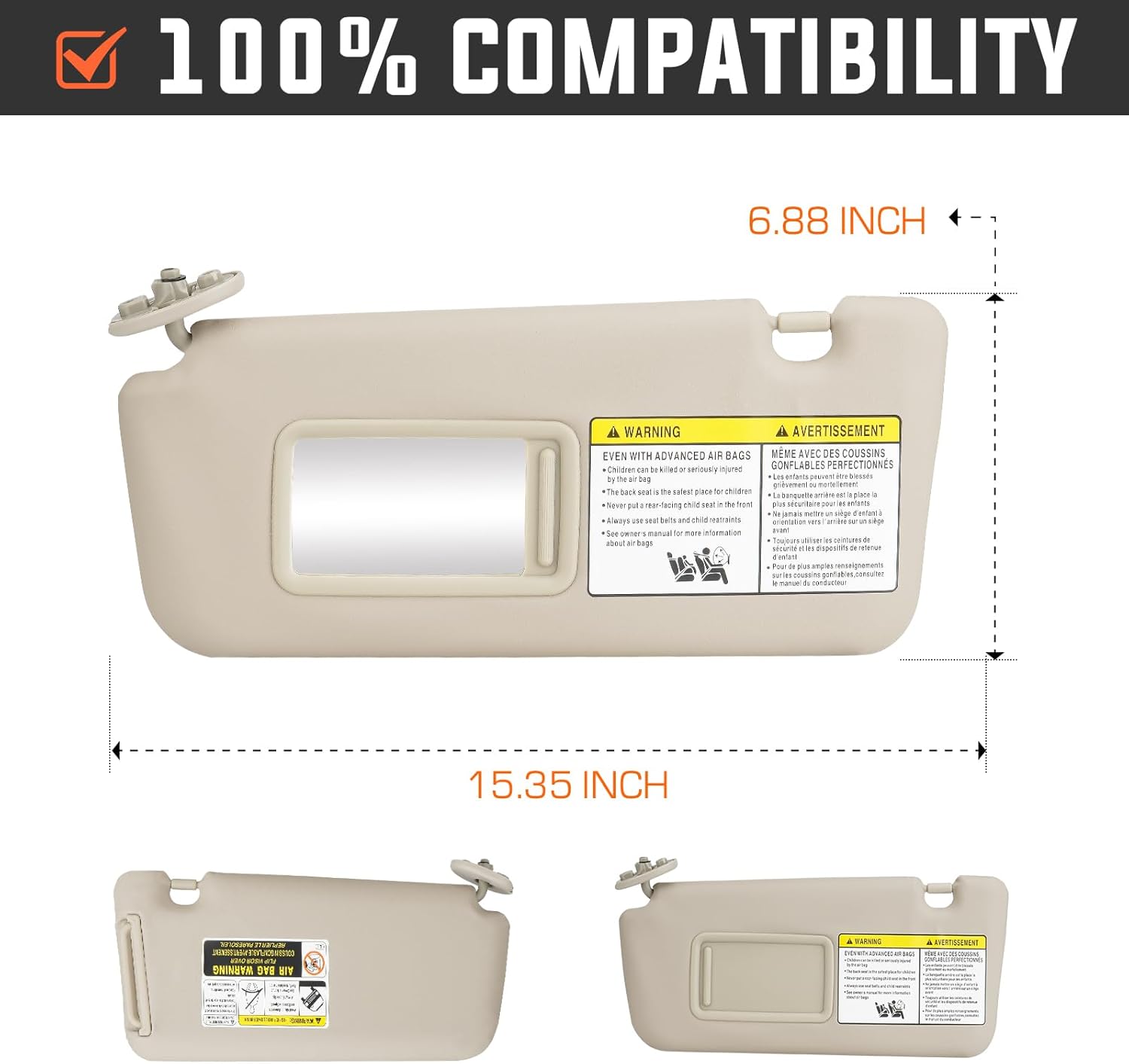 YOUXMOTO Sun Visor for Toyota RAV4 2004 2005 Left Driver Side, Beige Replaces# 74320-42420-B0, with Vanity Mirror