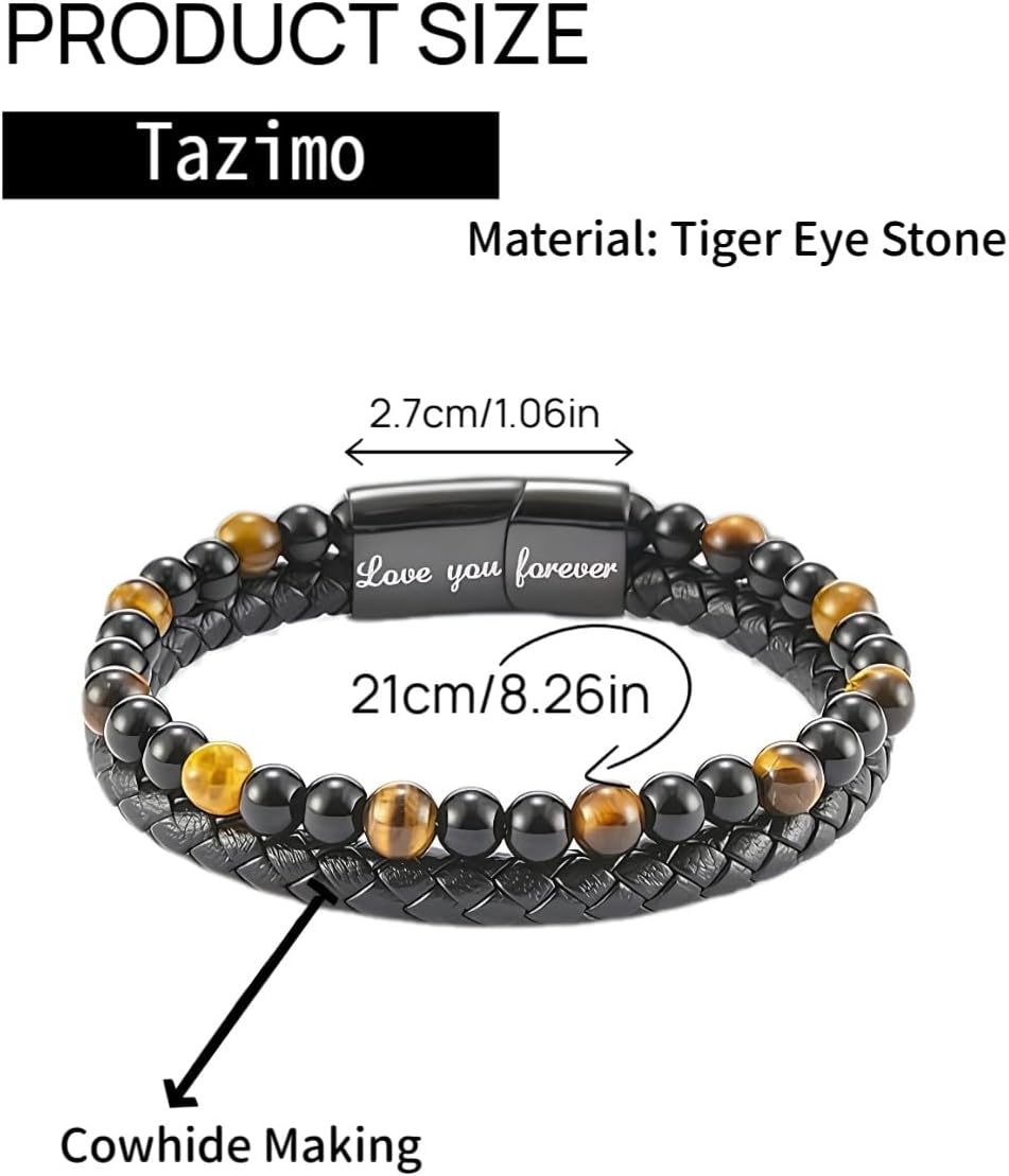 To My Son Bracelet from Mom/Dad Mother Son Bracelet Beads Love You Forever Engraved Bracelets Tiger Eye Protection Bracelets Sobriety Christmas Birthday Jewelry Gifts for Men - Image 4