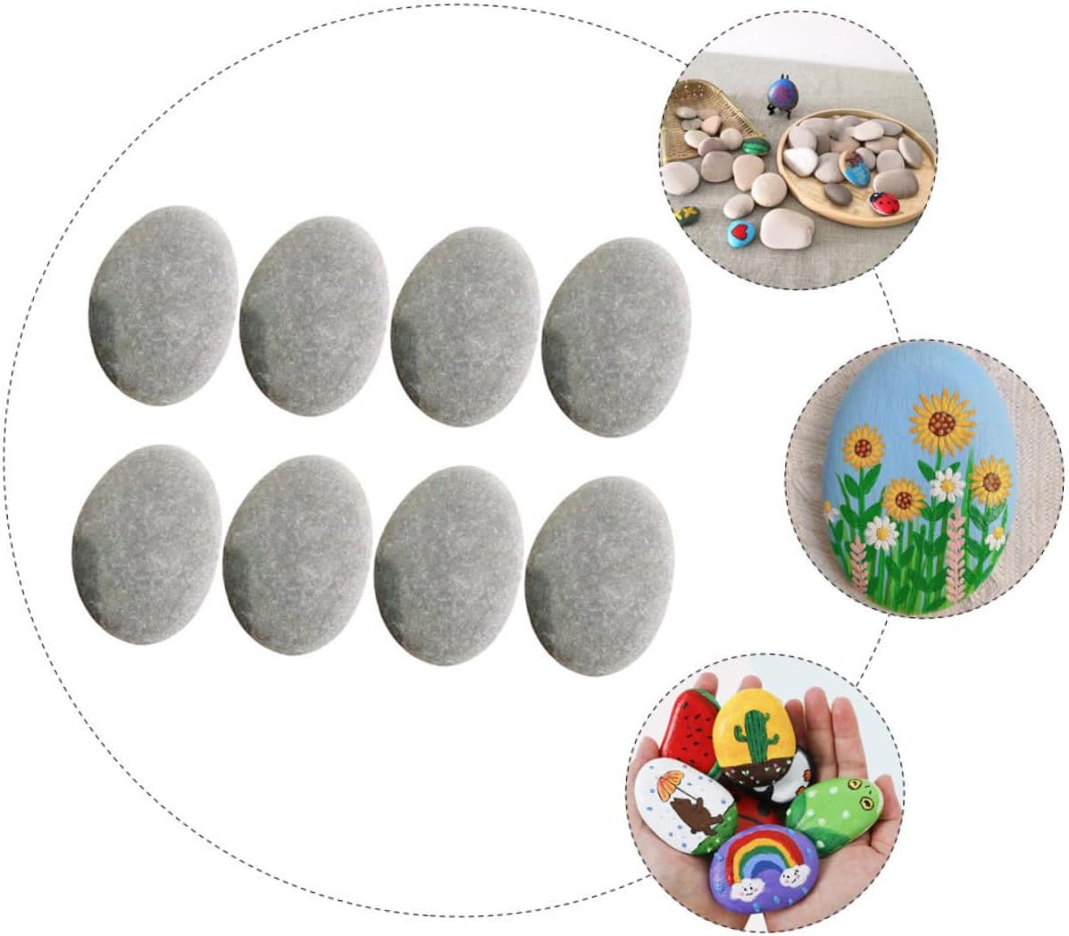 VANZACK 8Pcs DIY Rock Painting Stones Smooth Pebbles for Creative Crafts Multi Function Decorative Rocks for Adults for Plant and Fish Tank Decoration
