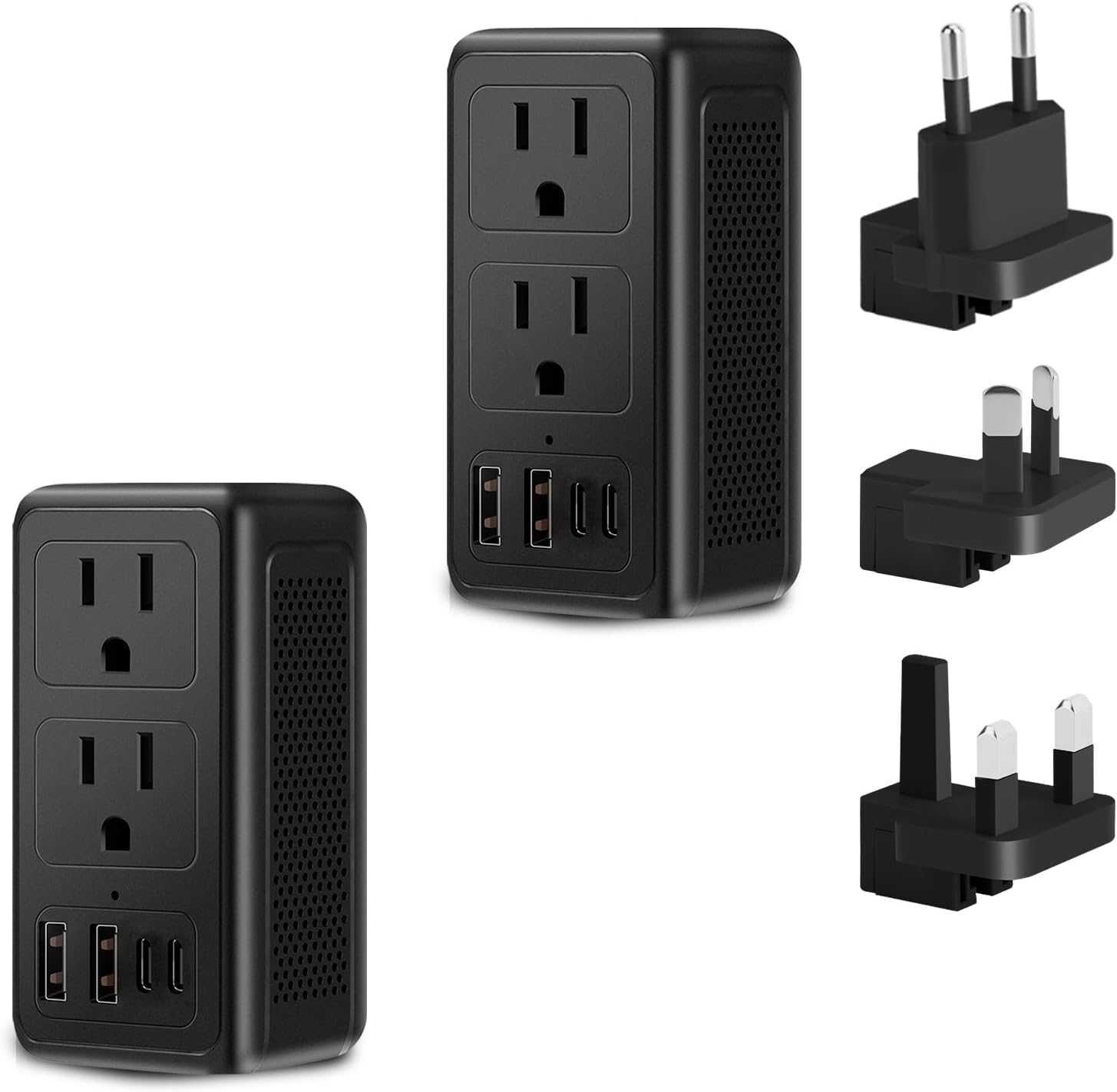 220V to 110V Voltage Converter US to Europe Travel Plug Adapter for Hair Dryer International Universal Travel Adapter with 2 USB A and 2 USB C Power Converter Adapter Combo for US/EU/UK/AUS