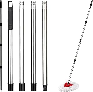 Spin Mop Replacement Handle, 4-Section 30" to 58" Mop Handle Replacement Stick Compatible with vileda Spin Mop Handle, EasyWring Mop Refills for Floor Cleaning (Black)