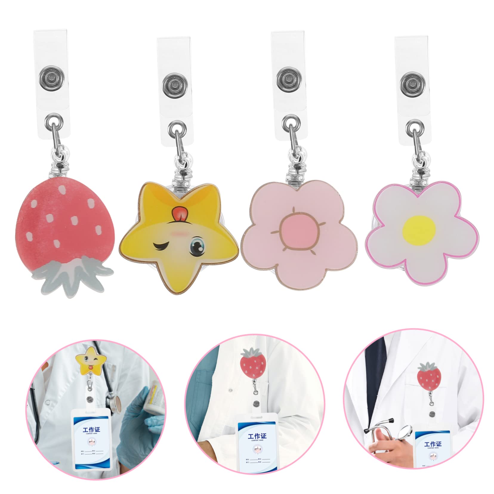 HOMSFOU 5 Set Cordino Per Badge Clip Porta Badge Identificativo Porta Badge Resistente Regolabile Affrettato Etichetta Retrattile Infermiera Addominali 4 Pezzi * 5