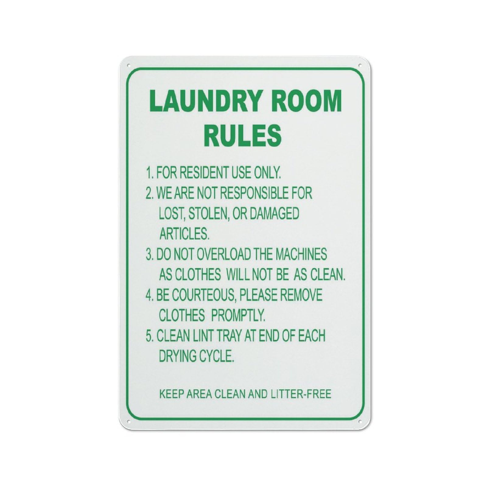 Laundry Room Rules Notice Sign, 12x8inch Weatherproof Aluminum Sign