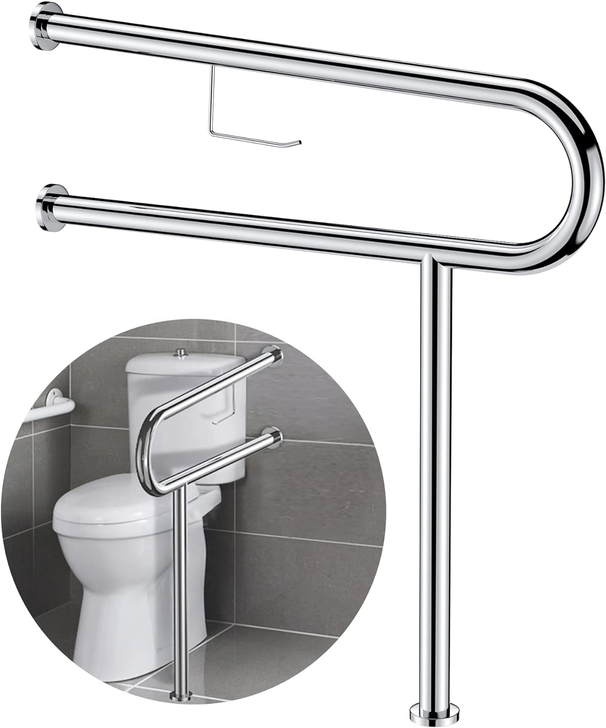Anatomix Wall Mounted U Shaped Stainless Steel Grab Bar Rails 30 Inch Toilet Handrails Safety Handicapped Toilet & Bathroom Handle Support for Senior Citizen Pack of 2 Pcs