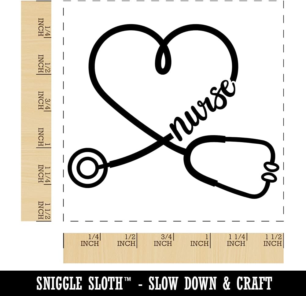 Nurse Heart Stethoscope Self-Inking Rubber Stamp Ink Stamper - 1-1/2 Inch Large - Red Ink