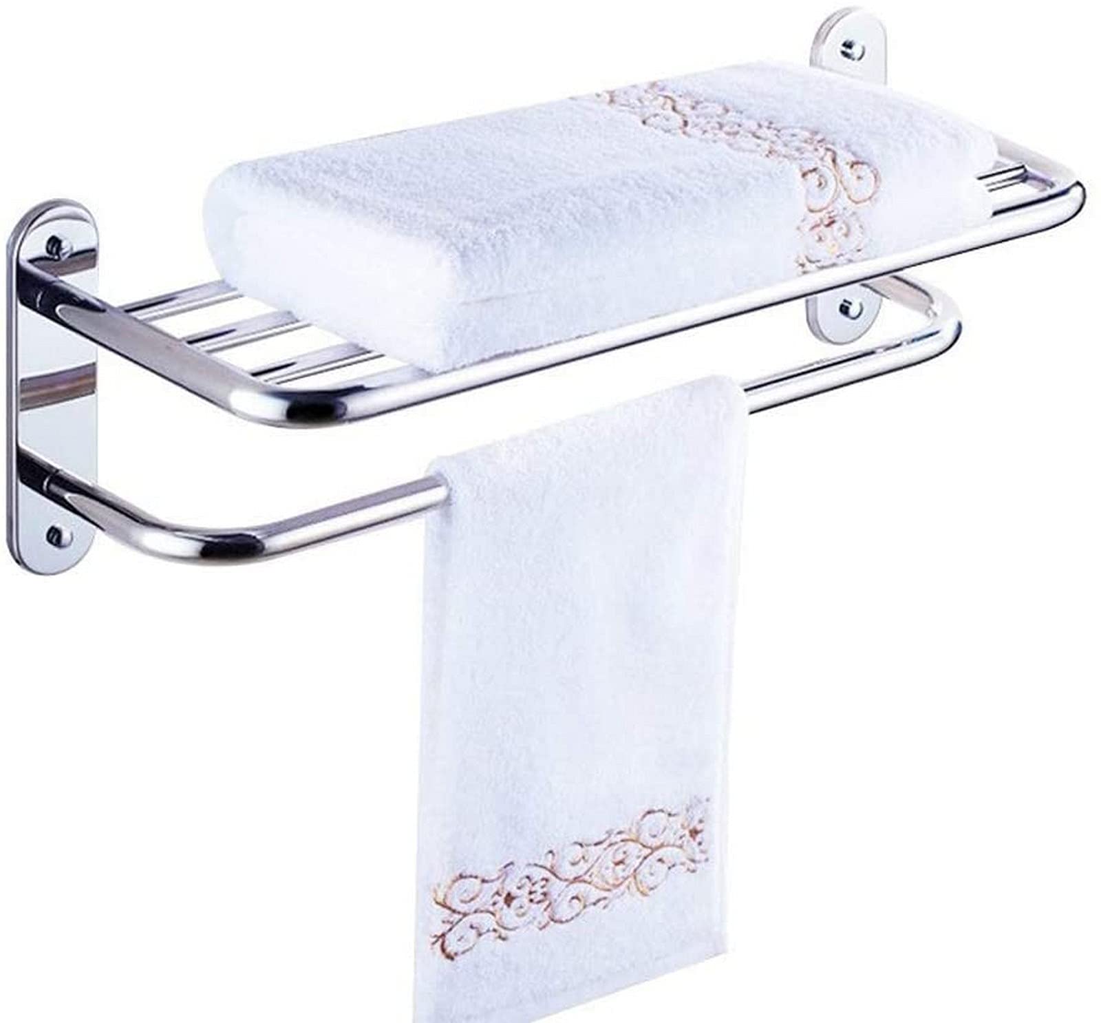 GONMDOPY Towel Rail,Bathroom Shelf Stainless Steel Rack with Towel Bars Wall Mounted Multifunction Towel 2 Tier Punch Towel Shelf Storage Organizer