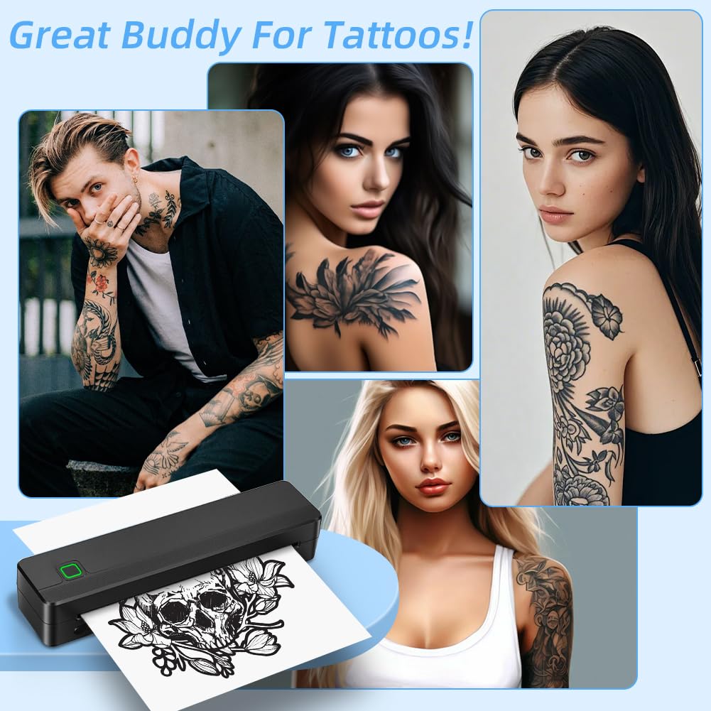 Aolso Stampante per Tatuaggi Termica Bluetooth, Portatile con 10 Fogli Carta Transfer, per Artisti e Principianti