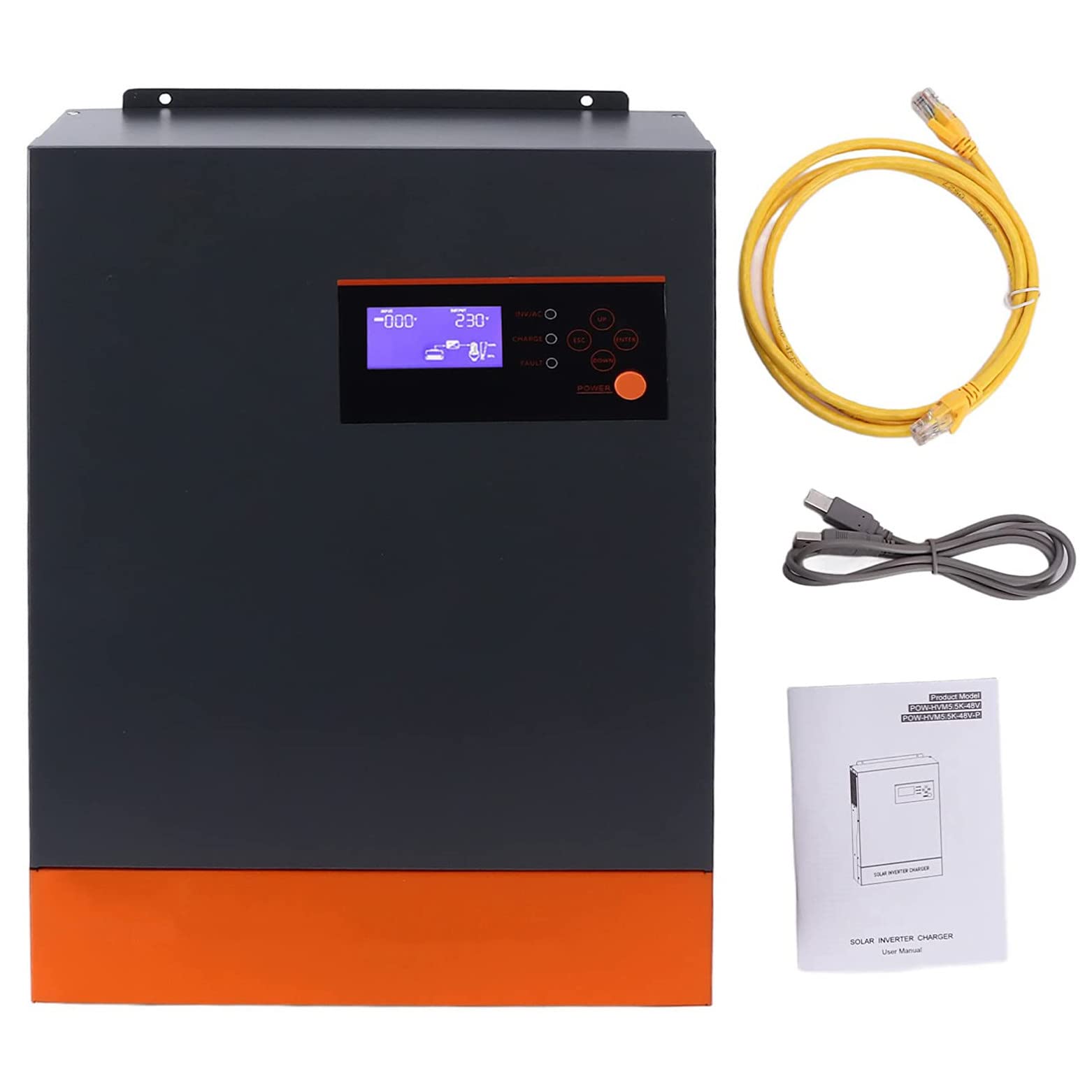 Hybrydowy inwerter solarny 5500 W, inwerter off-grid Hybrydowy inwerter sinusoidalny 48 V DC do 230 V AC, ładowarka 80 A Maks. wejście PV 500 V DC, inwerter wysokiej częstotliwości, przetwornica DC