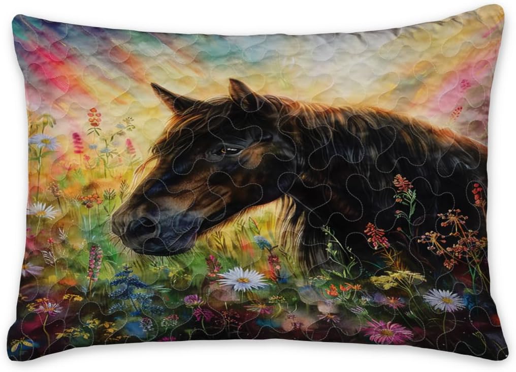 Custom Floral Horse Quilt for Girls, Farmhouse Bedding Christian Horse Twin Bed Quilts