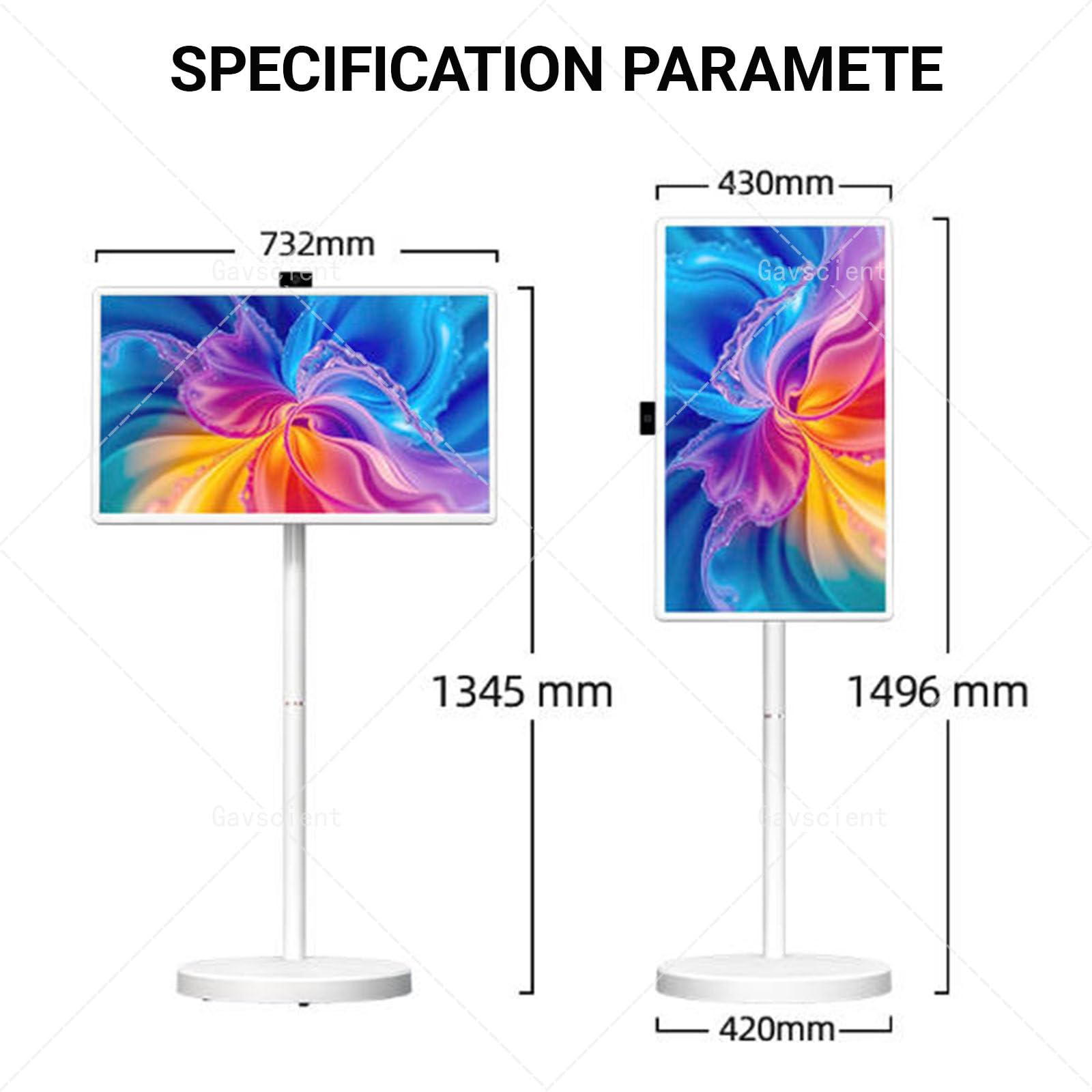 TV Intelligente Portatile FHD 2ª Generazione, Android 12, TV-Tablet Rotolante su Ruote, Batteria 6000mAh Integrata, Rotazione Completa – per Cinema Casa & Presentazioni Ufficio 21.5-8/128G