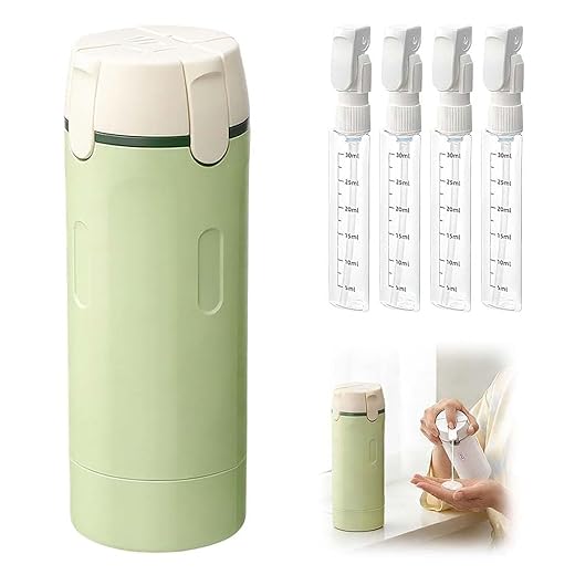 4 in 1 Travel Dispenser Bottle Leakproof Refillable Travel Bottles for Toiletries Portable Travel Size Containers for Shampoo Lotion Cosmetics Travel Essentials for Women Men (Green)