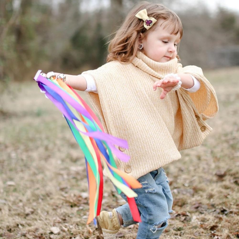 Lot de 6 rubans arc-en-ciel avec poignée en forme d'anneau pour gymnastique rythmique enfants