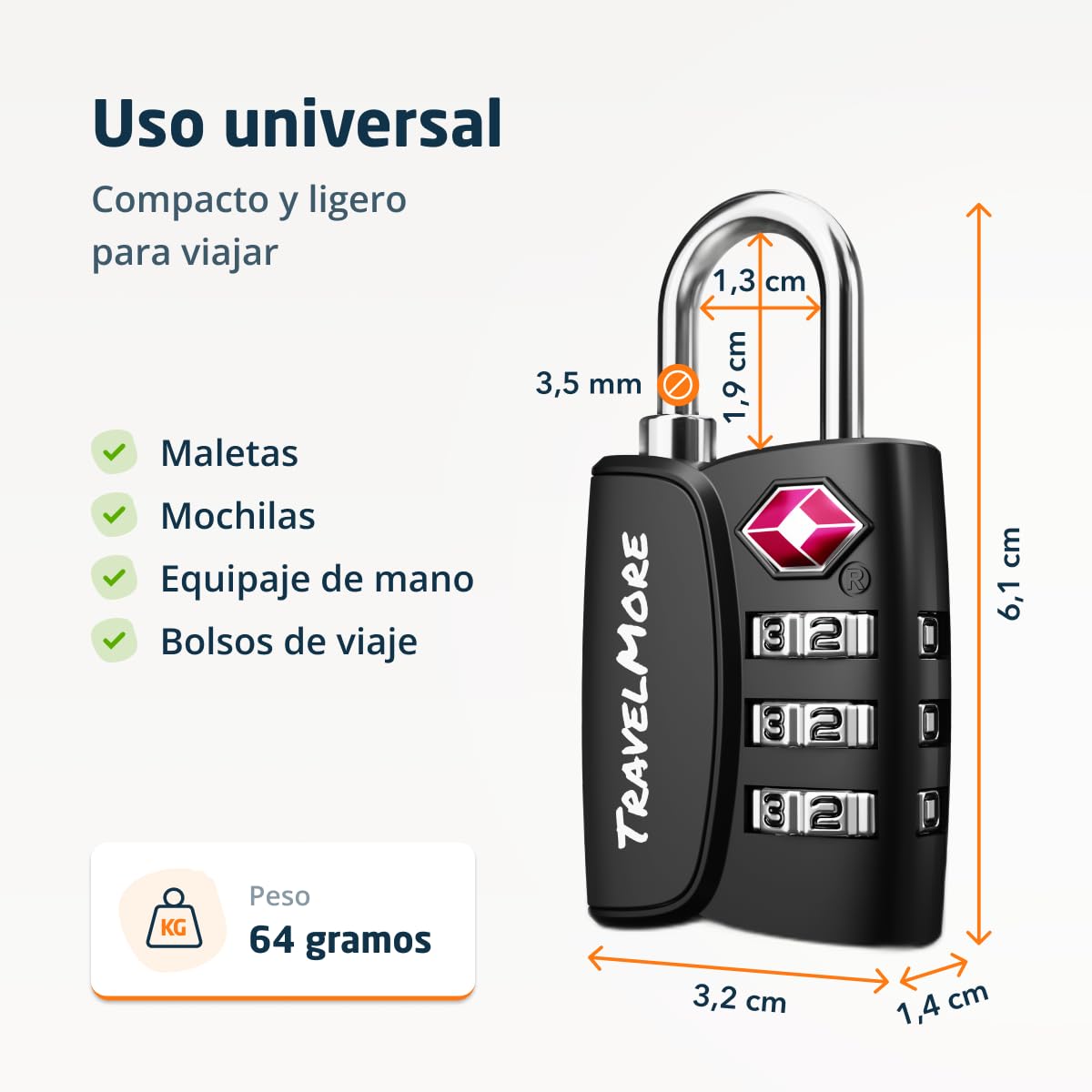 Candado TSA para maleta de viaje con indicador de apertura | Aprobado por la TSA | Candado de combinacion | Negro (6 uds.)