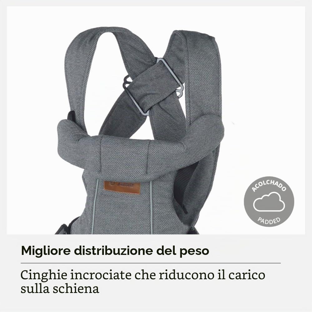 Jané Dual Marsupio Ergonomico Neonato, dalla Nascita (3,5–15 kg), 3 Posizioni, Imbottito e Traspirante, Grigio
