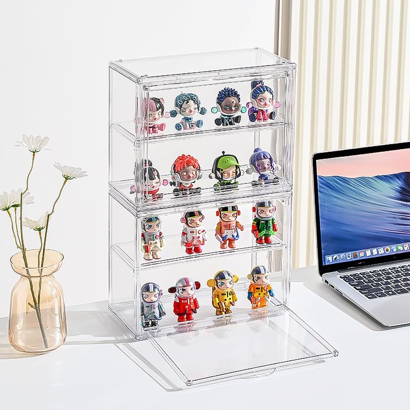 Image of BOHOIDEE 2 Tiers Clear Display Case for Figures, Acrylic Storage Organizers Box with Magnetic Door, Wall-Mounted Dustproof Showcase for Collectibles Action Figure
