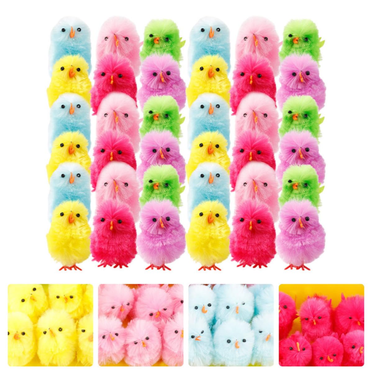 BESPORTBLE 108 Pezzi Decorazione Pulcino Pasquale per Casa e Vetrina, | Peluche e Plastica, Adorno Festivo per Interni, Stile Bello, per Tavolo, Mensola e Finestra