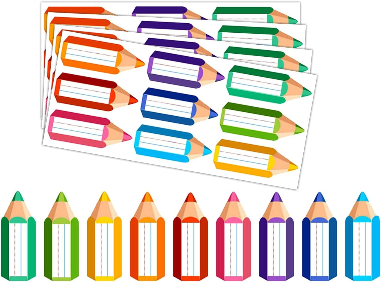 Colorful School Pencils Name Tags Stickers,Classroom Name