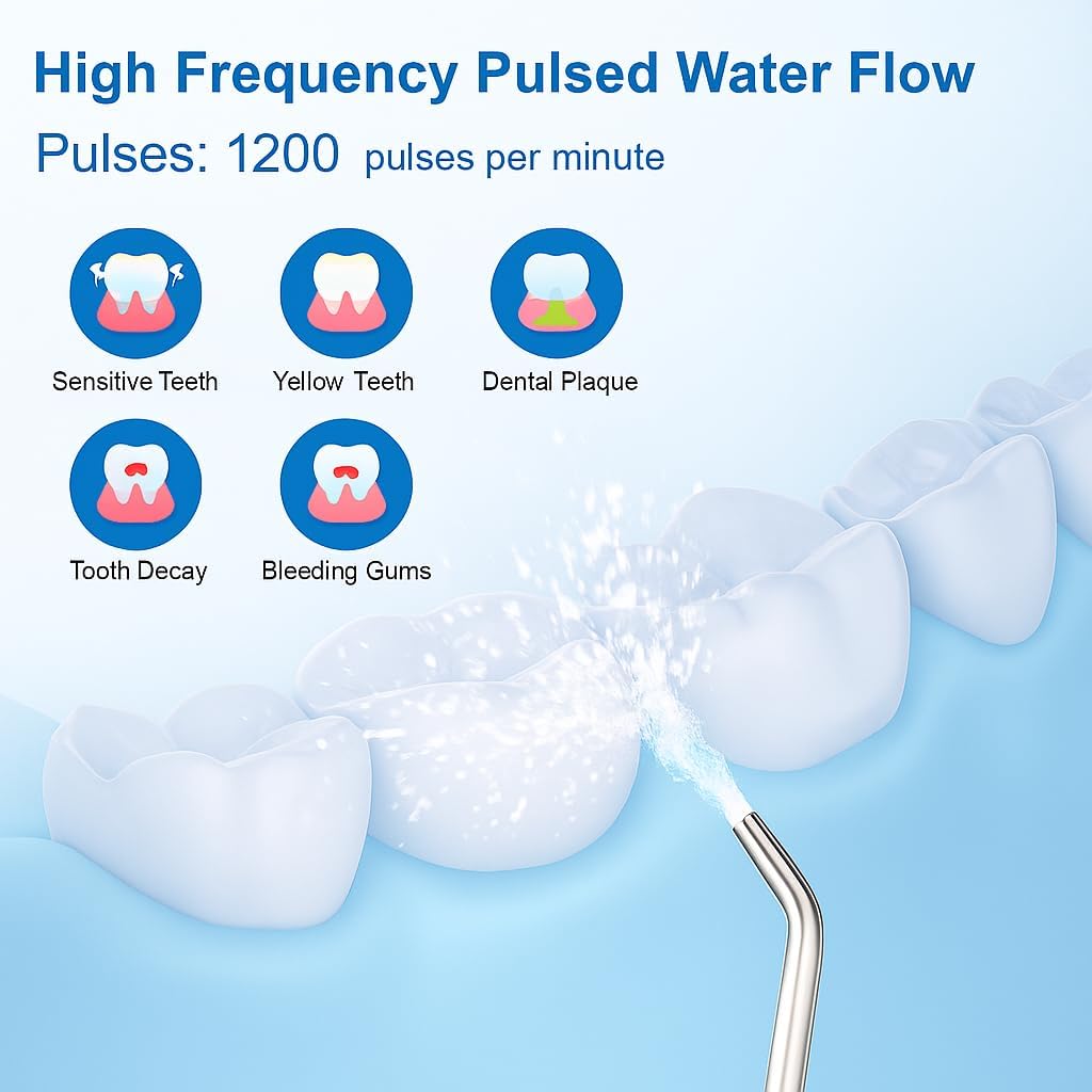 Water Flosser Cordless, Portable Oral Irrigator with 5 Tips, 5 Cleaning Modes, 300ML Tank, IPX7 Waterproof, Rechargeable Dental Flosser with Travel Case for Braces & Home Use - Image 3