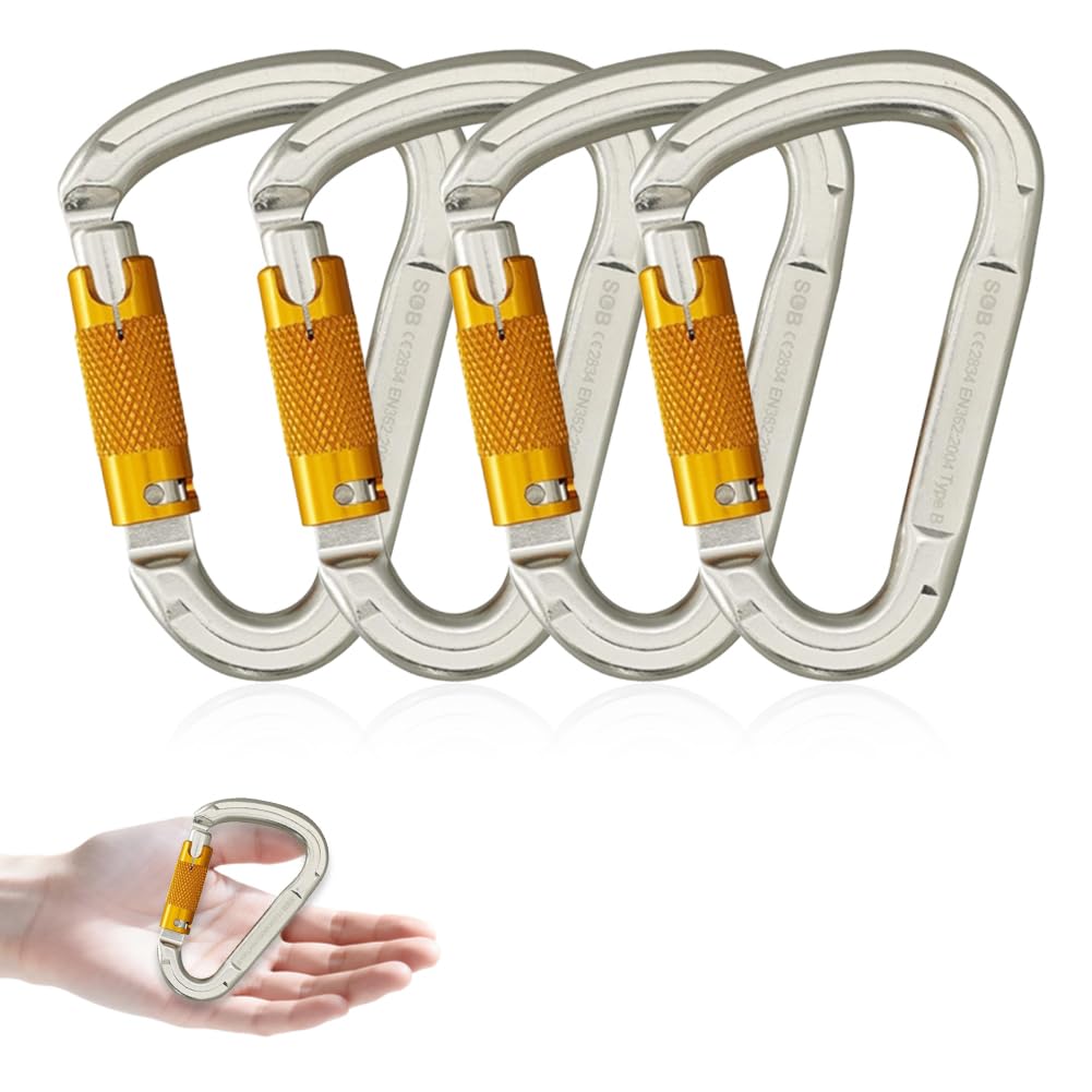 SOB Carabiner Clip,25KN-5644lb Heavy Duty Wiregate Carabiners, D Ring Shape, Key Chain Clip Hook,Keychain Clip for Camping, Hiking,Backpacking,Dog Leash etc (4pcs-5644lb)