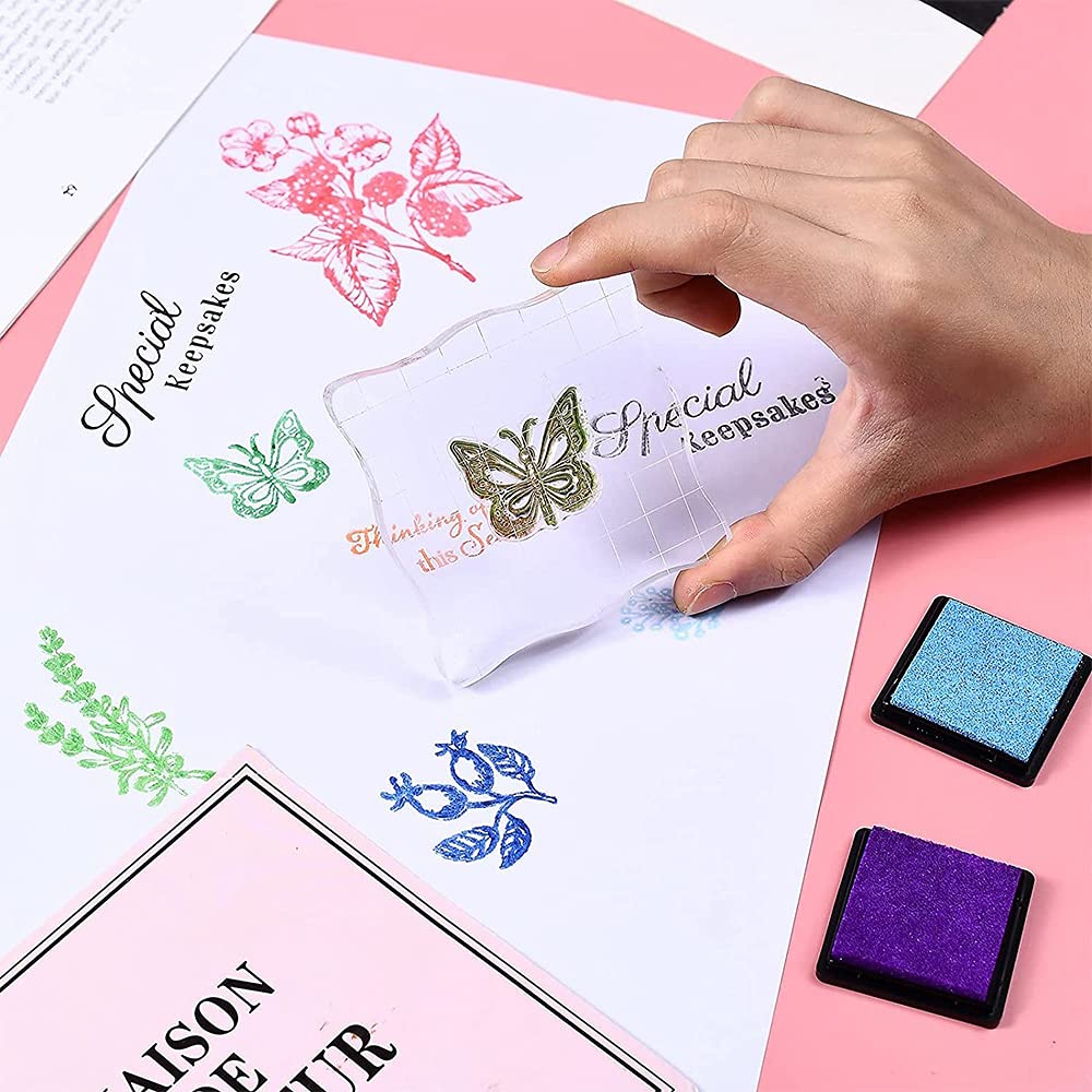 Blocchi Acrilici Per Timbri Cionyce - Set 7 Pezzi Con Griglia E Impugnatura, Per Fai Da Te E Scrapbooking