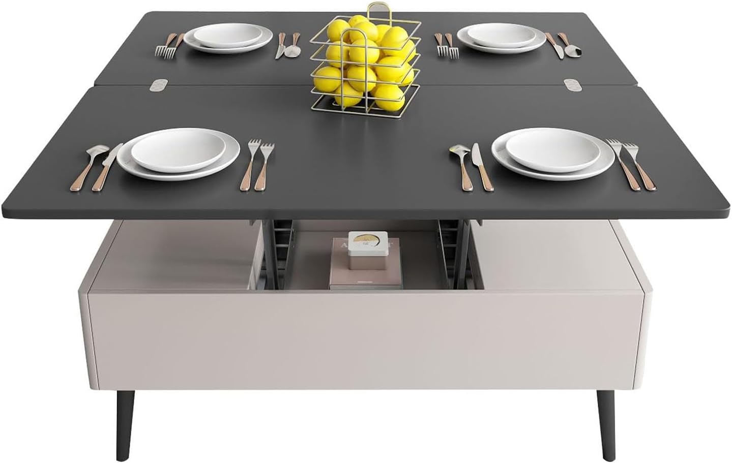 Liftable Coffee Table, with Hidden Storage and Drawers