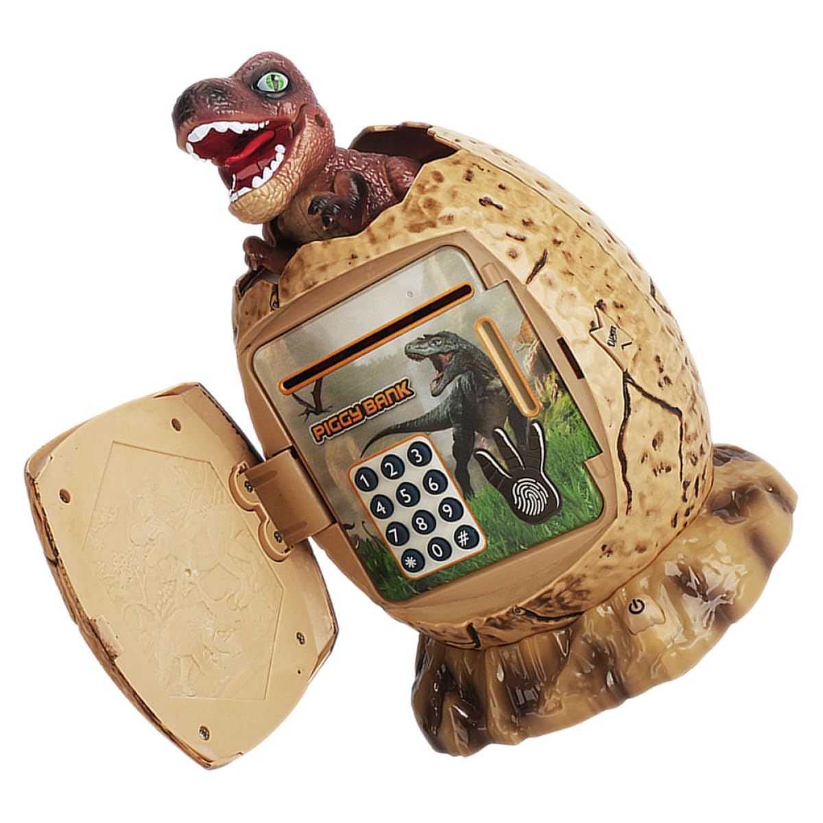 Homoyoyo Tirelire Électronique D'œuf de Dinosaure Mignon en Plastique, Couleur Camel, Système D'enroulement Automatique des Billets, Protection par Mot de Passe, pour Garçon et Filles