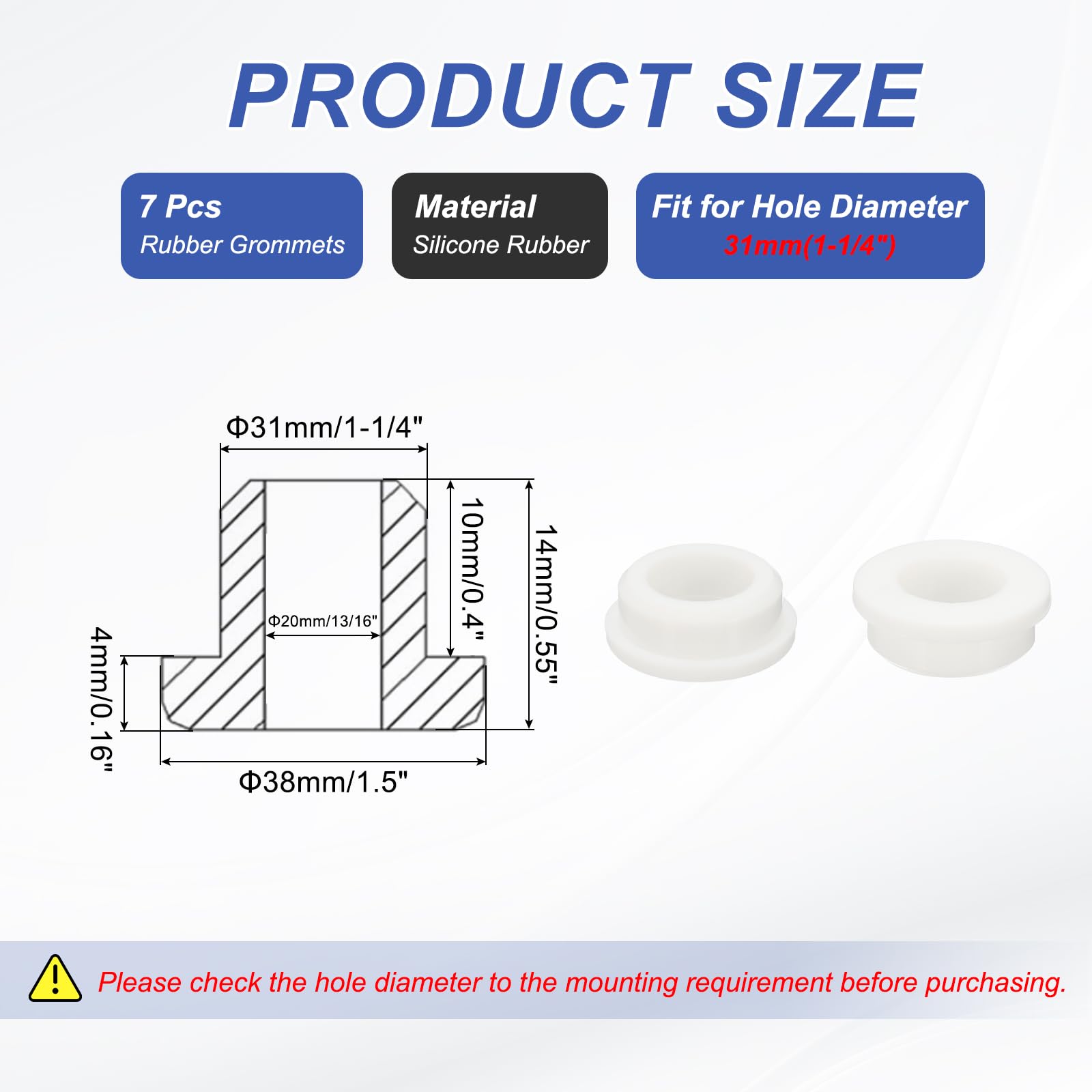PATIKIL Silicone Rubber Grommet, 7 Pcs 1-1/4"(31mm) Drill Hole - Image 2