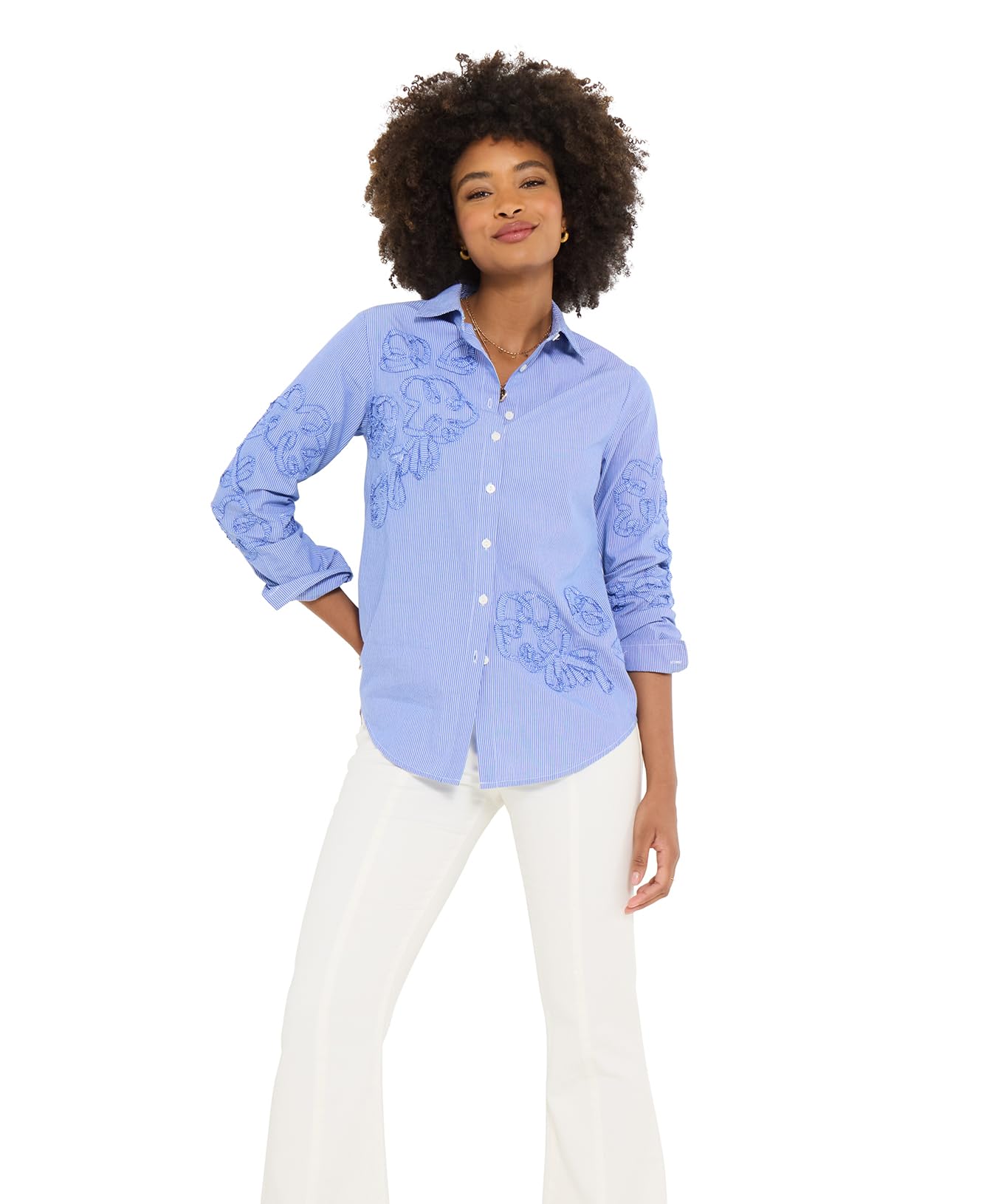 Joe Browns Women's Pinstriped Applique Drop Shoulder Fit Shirt