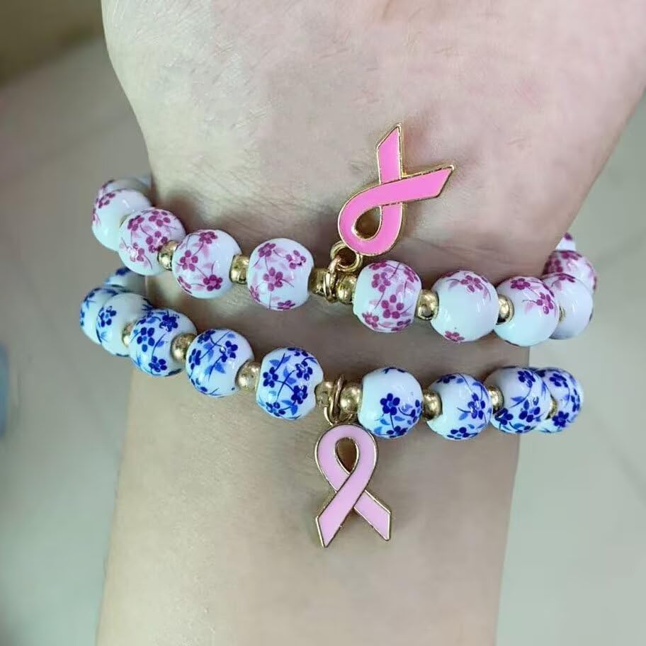 Breast Cancer Gifts for Women Breast Cancer Awareness Bracelets Handmade Beaded Pink Ribbon Charm Inspirational Bracelet Accessories Encouragement Gift - Image 5