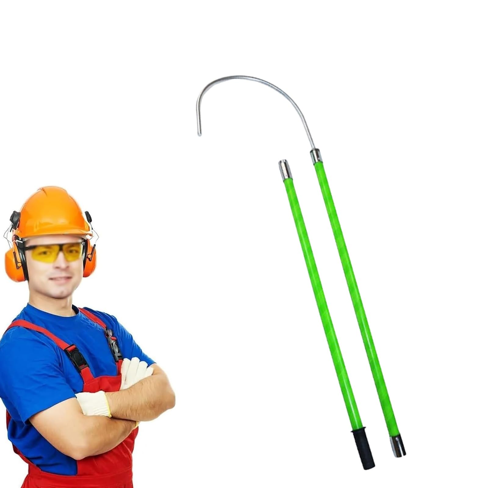 MSHGSKU Insulated Rescue Hook & Pole - 9.8FT Fiberglass Handle, Epoxy Insulated, Safety Gear for Power Stations, Emergency Rescue Equipment, Durable & Lightweight (Green)