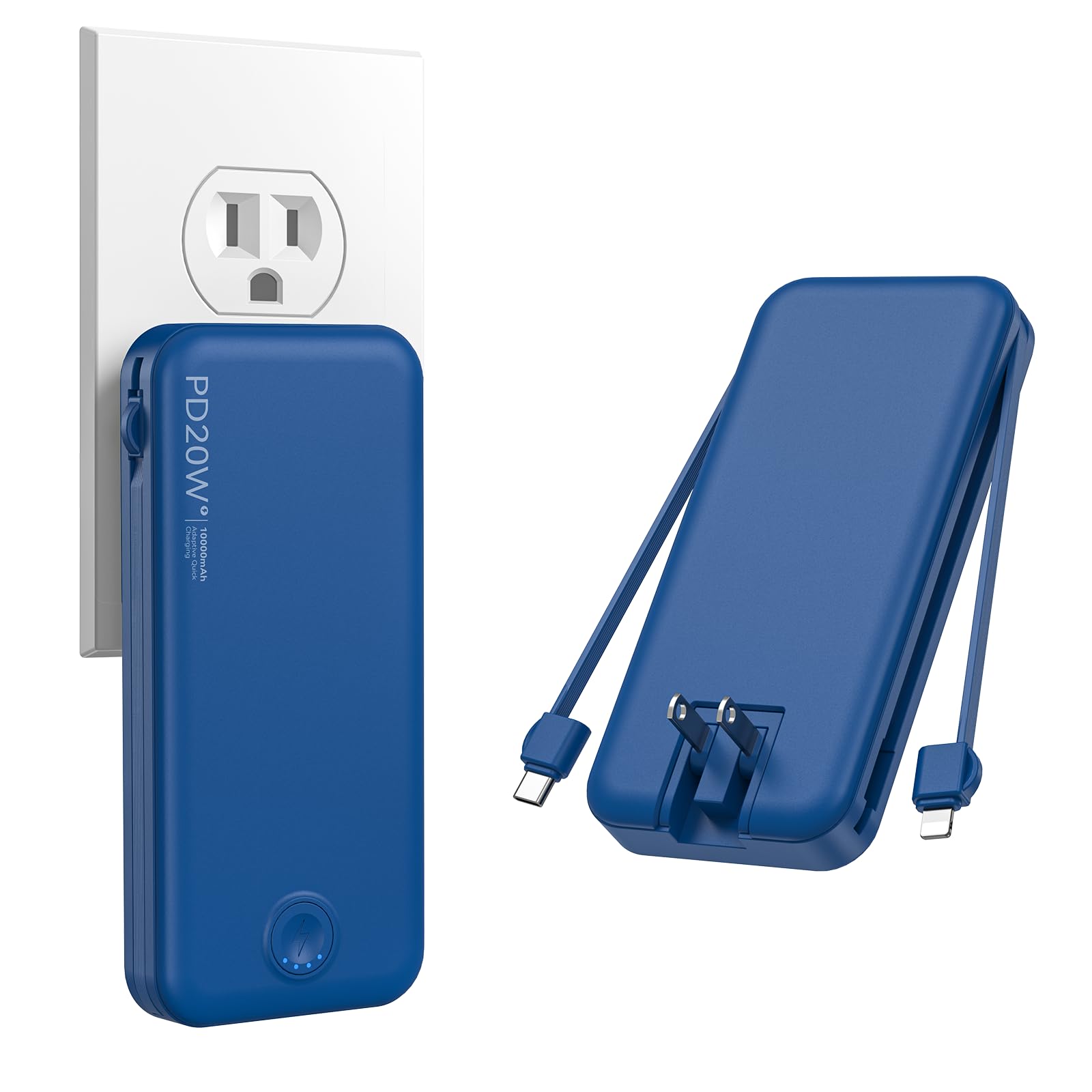 Nusyddy Portable Charger 10000mAh Fast Charging w/Built-in Wall Plug Navy
